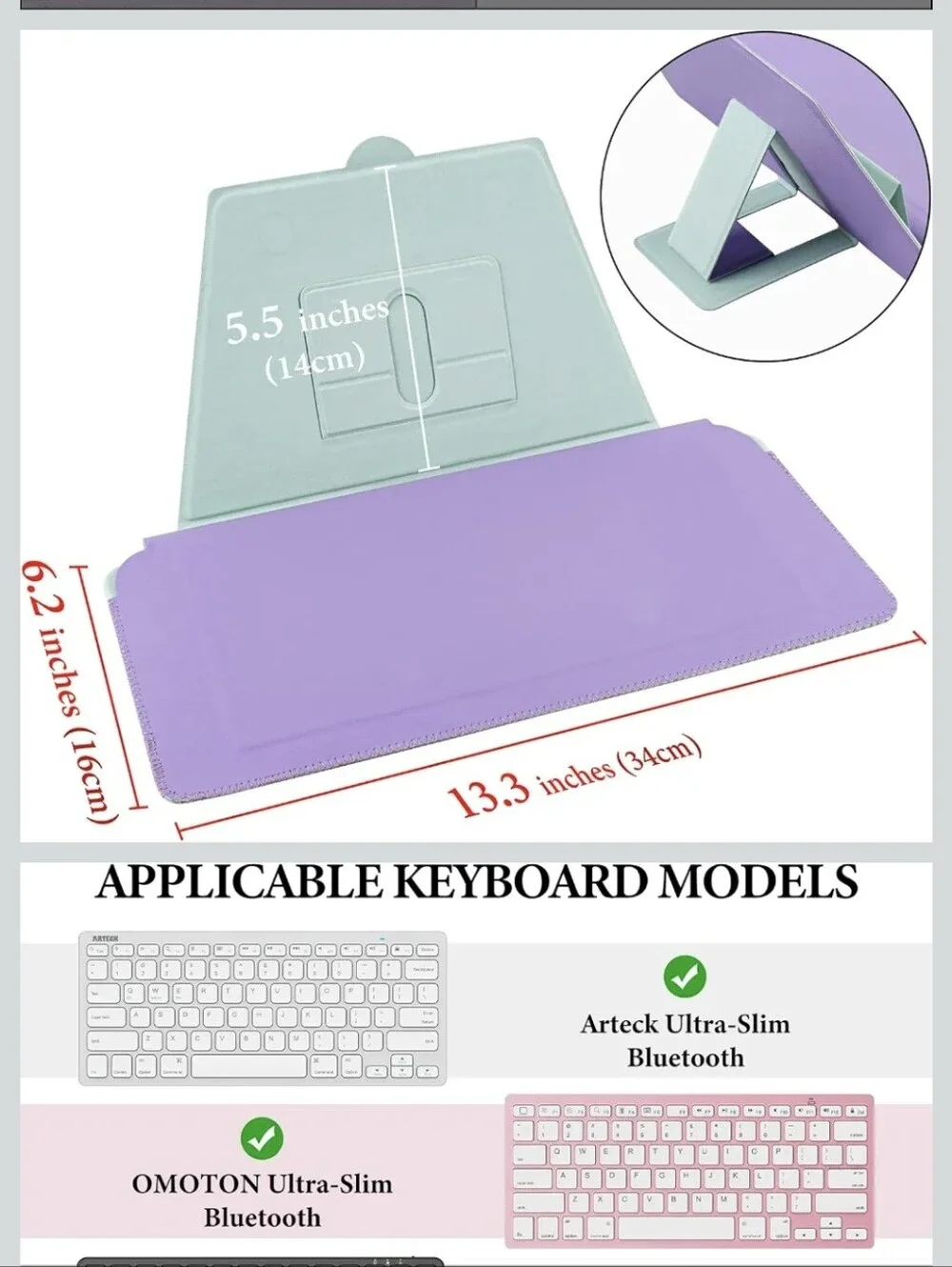 Compact Keyboard Case, Vegan Leather Travel Case with Phone and Tablet Holder,